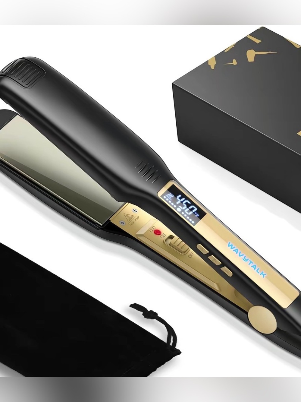 WAVYTALK Black & Gold Digital Hair Straightener - Fast Heat Flat Iron